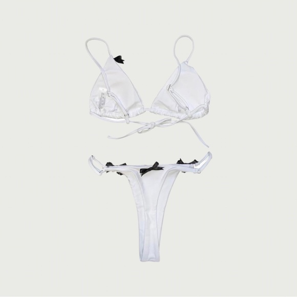 White adjustable strap lace & bow bikini by me - Picture 3 of 5